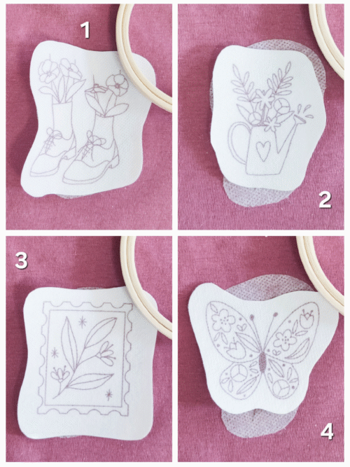 Modèles de motifs à broder solubles sous l'eau pour personnaliser vêtements et accessoires