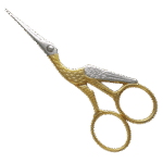 Paire de ciseaux de broderie cigogne dorées