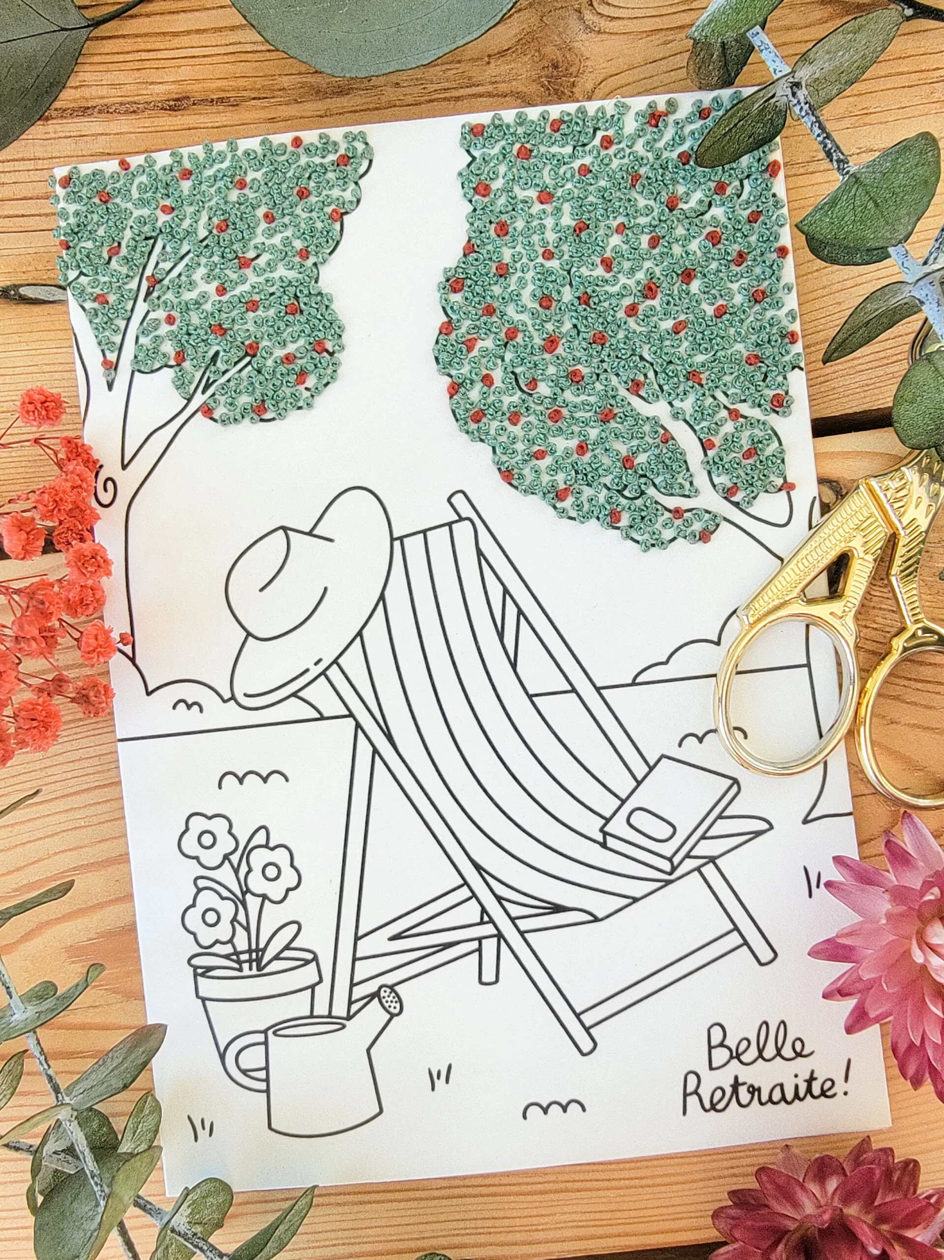 Modèle brodée de la chaise longue pour souhaite un joli départ en retraite
