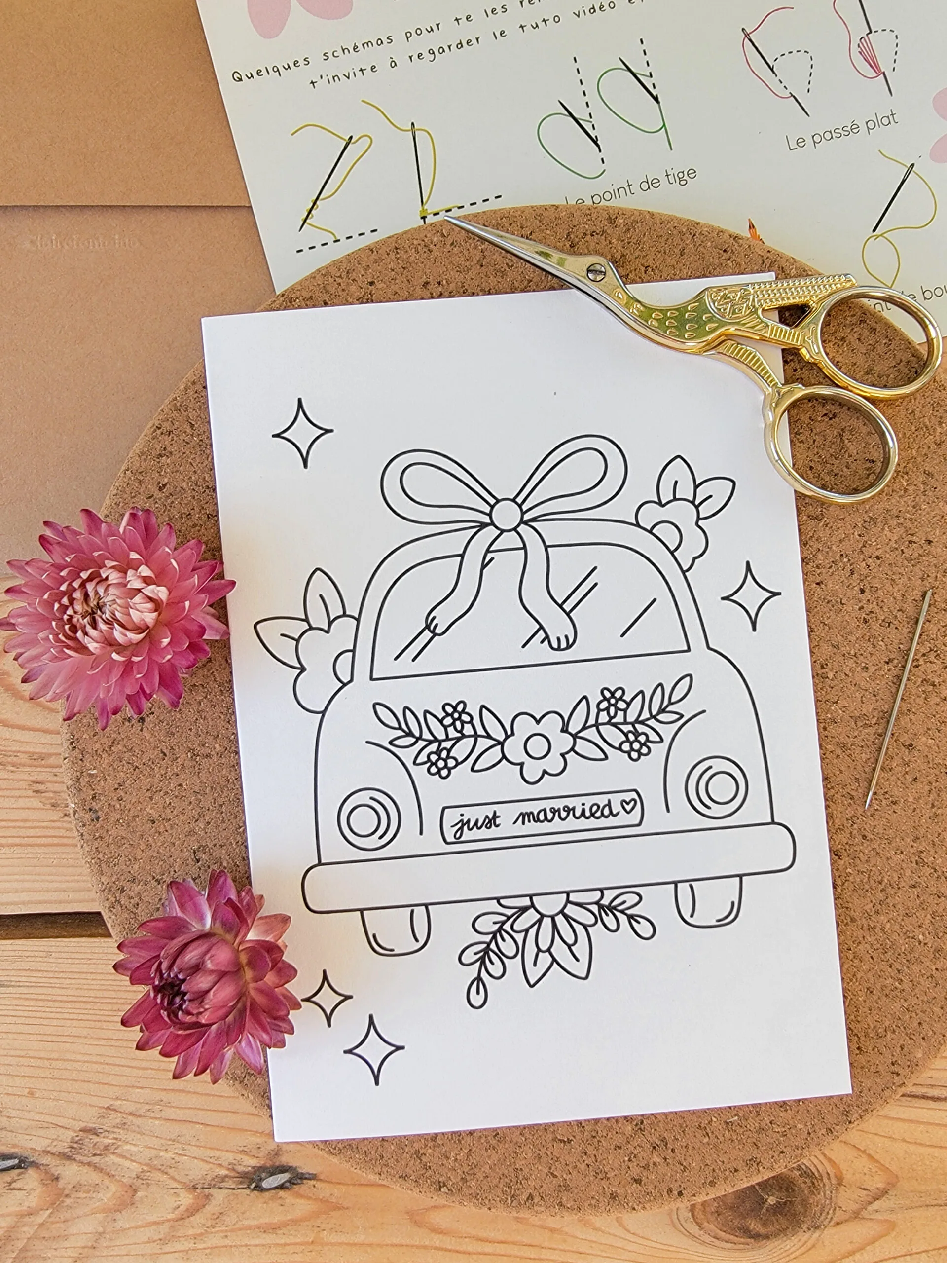 Carte à broder Just Married - La Voiture des Mariés – Image 2
