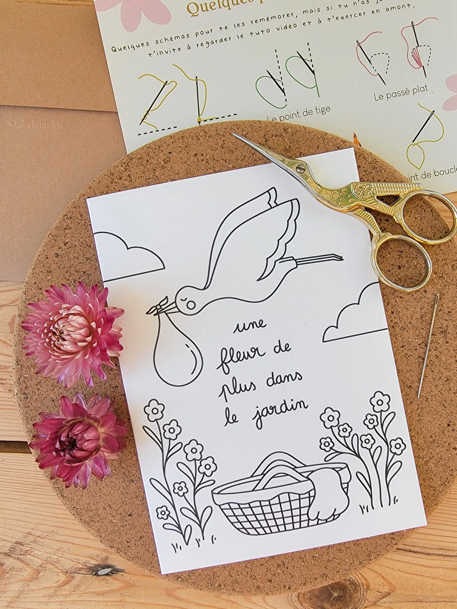 Carte à Broder Naissance – La Cigogne et son Baluchon – Image 2